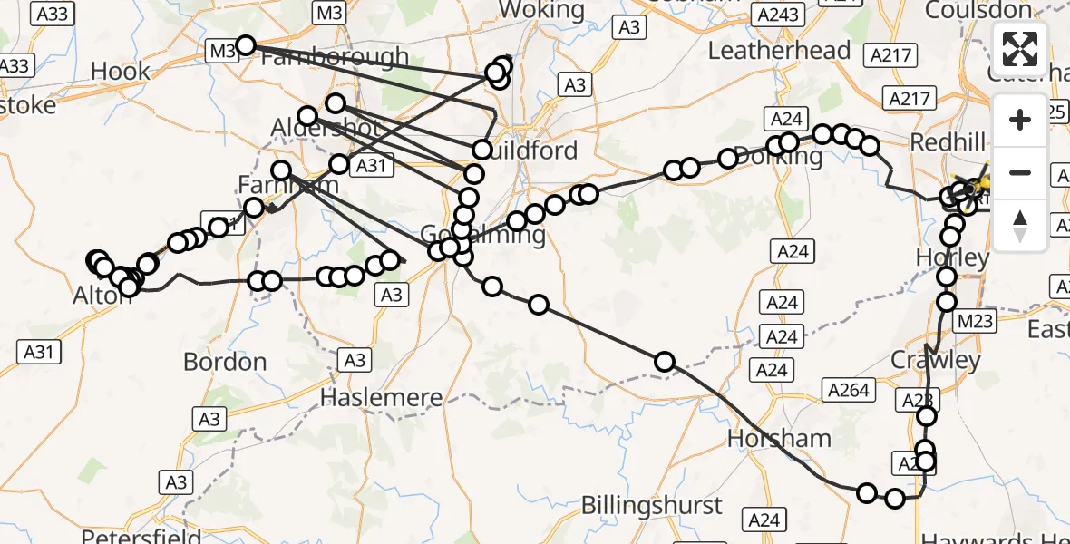 Flight route Police Helicopter Redhill Aerodrome - Redhill Aerodrome, 06 October 2026, 11:32