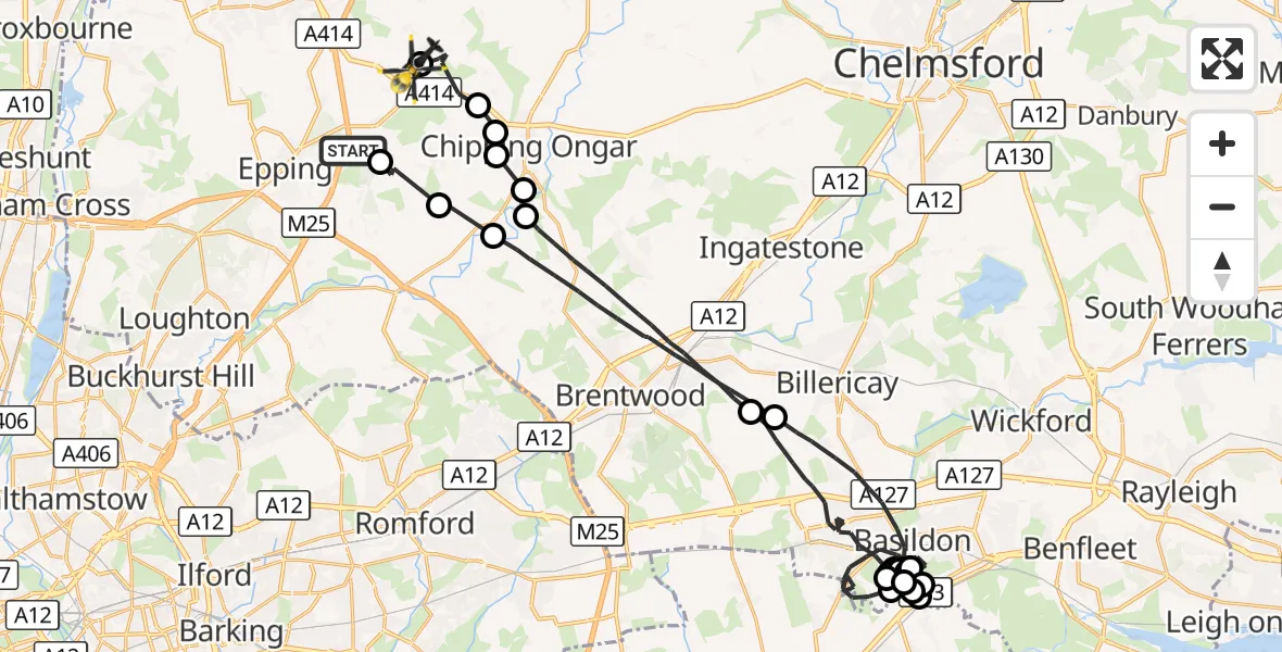 Flight route Police Helicopter Coopersale - North Weald Bassett, 06 October 2026, 11:38
