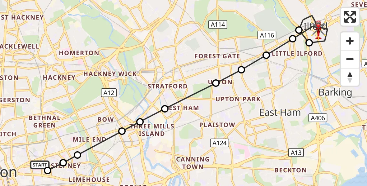 Flight route Air Ambulance Helicopter Royal London Hospital - Redbridge, 06 October 2026, 12:08