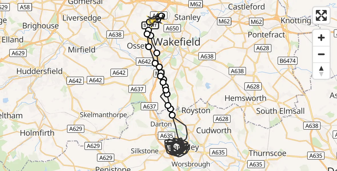 Flight route Police Helicopter East Ardsley - East Ardsley, 06 October 2026, 12:27