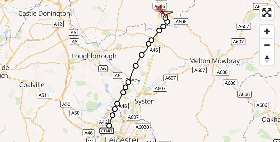 Flight route Air Ambulance Helicopter New Parks - Hickling, 06 October 2026, 13:14