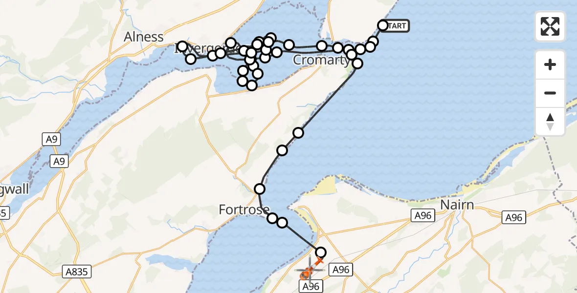 Flight route Coastguard Helicopter North Sea - Inverness Airport, 06 October 2026, 13:31