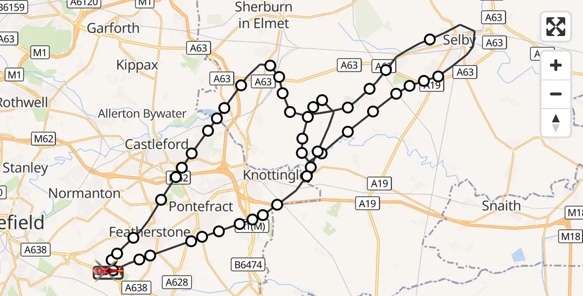 Flight route Air Ambulance Helicopter YAA Nostell Helicopter Port - YAA Nostell Helicopter Port, 06 October 2026, 13:45