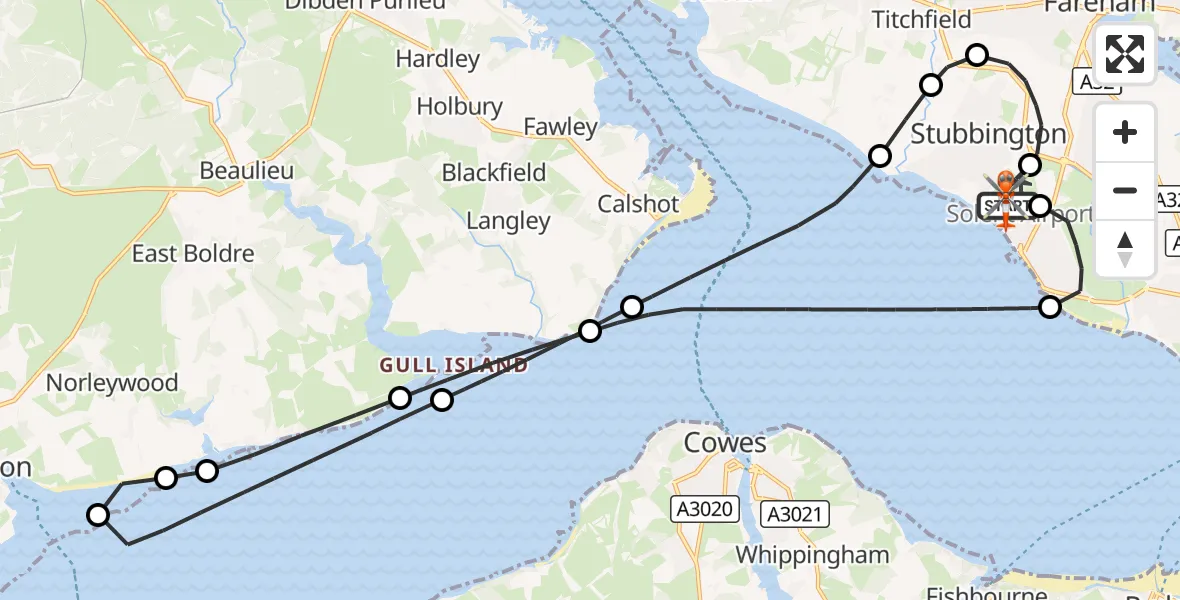 Flight route Coastguard Helicopter Solent Airport - Solent Airport, 06 October 2026, 13:53