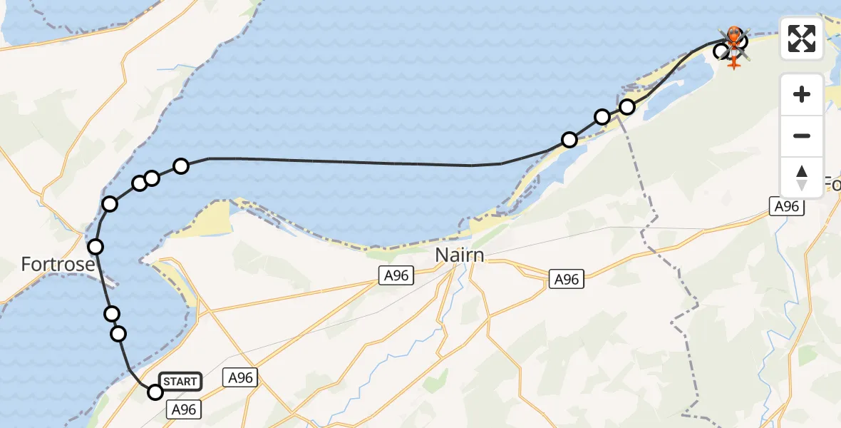 Flight route Coastguard Helicopter Inverness Airport - Buckie Loch, 06 October 2026, 14:13