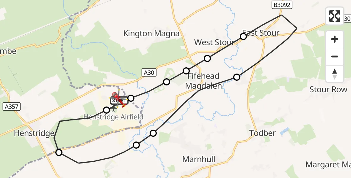 Flight route Air Ambulance Helicopter Henstridge Airfield - Henstridge Airfield, 06 October 2026, 14:17