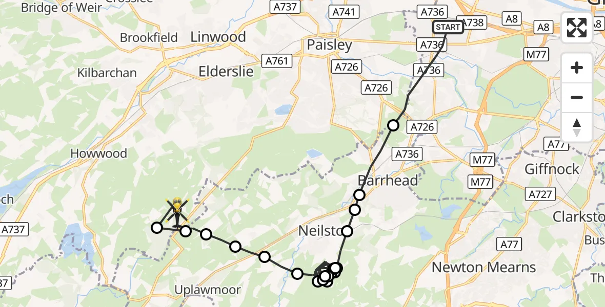 Flight route Police Helicopter Glasgow - Renfrewshire, 06 October 2026, 14:18