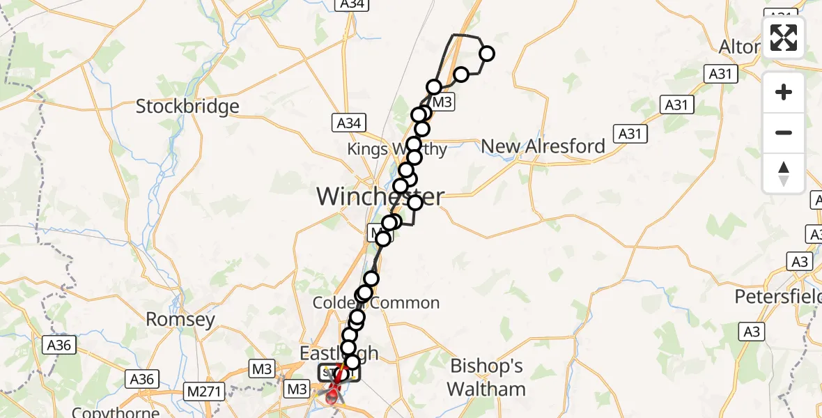 Flight route Air Ambulance Helicopter Southampton Airport - Southampton Airport, 06 October 2026, 14:33
