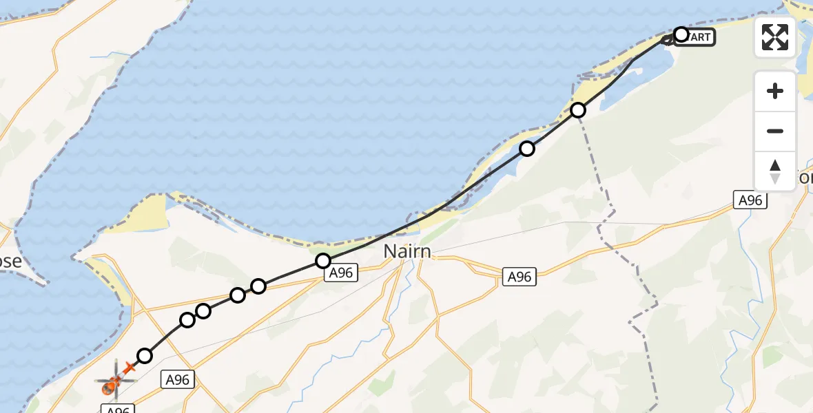 Flight route Coastguard Helicopter Buckie Loch - Inverness Airport, 06 October 2026, 14:47