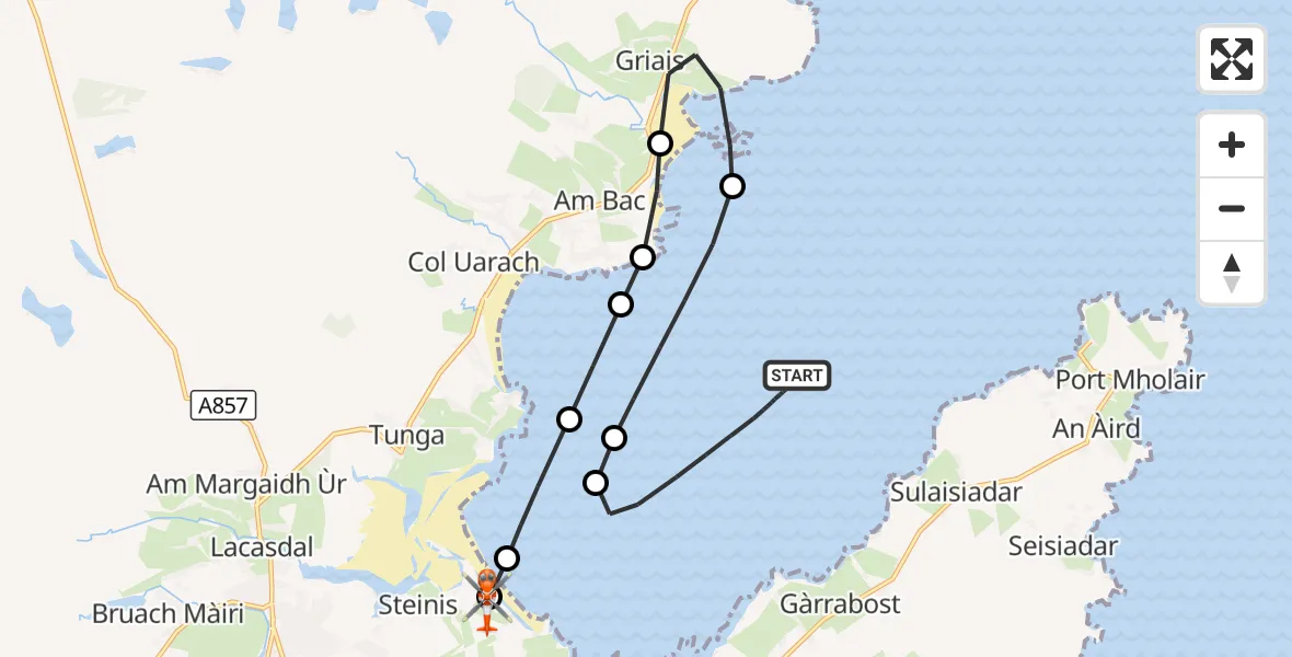 Flight route Coastguard Helicopter Inner Seas - Stornoway Airport, 06 October 2026, 15:00