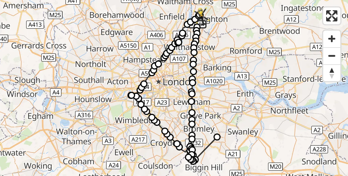 Flight route Police Helicopter Chingford - Sewardstonebury, 06 October 2026, 15:02
