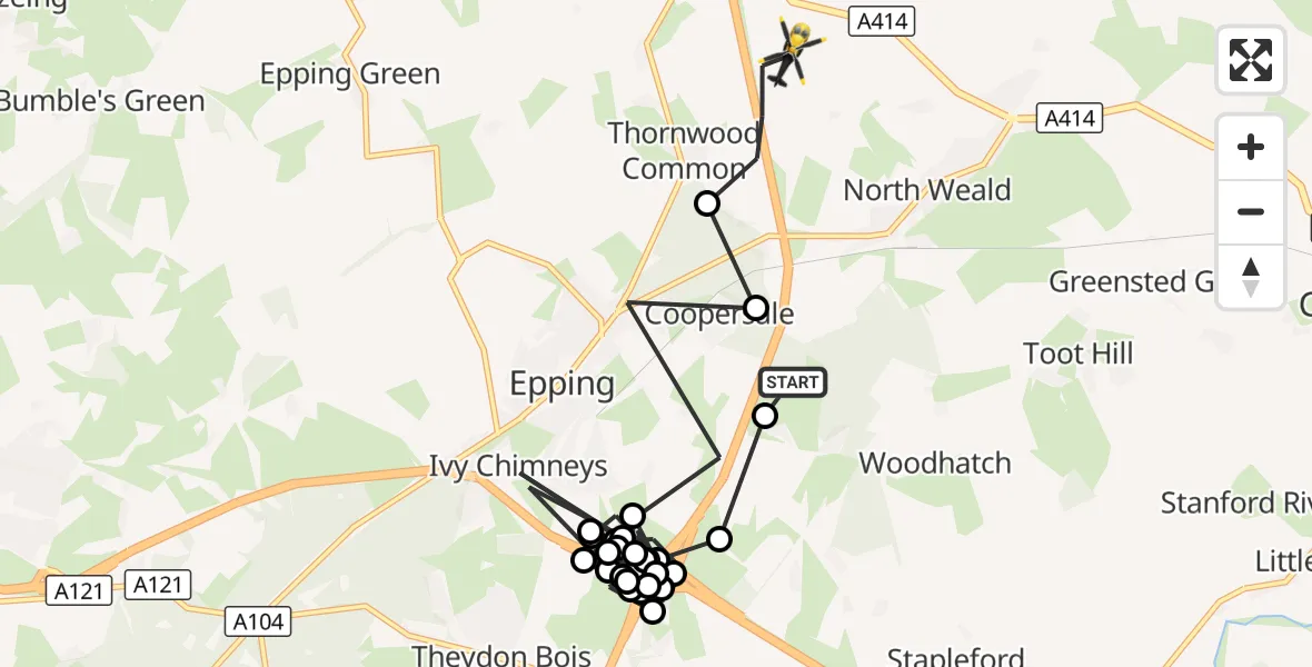 Flight route Police Helicopter Coopersale - North Weald Bassett, 06 October 2026, 15:06