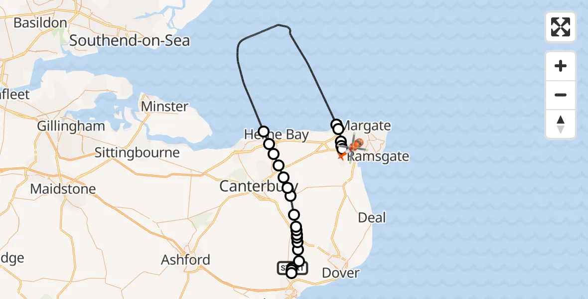 Flight route Coastguard Helicopter Dover - Manston Airport, 06 October 2026, 15:06