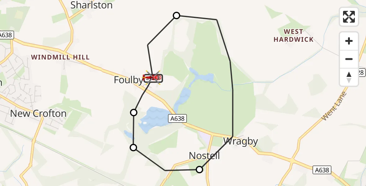 Flight route Air Ambulance Helicopter YAA Nostell Helicopter Port - YAA Nostell Helicopter Port, 06 October 2026, 15:45