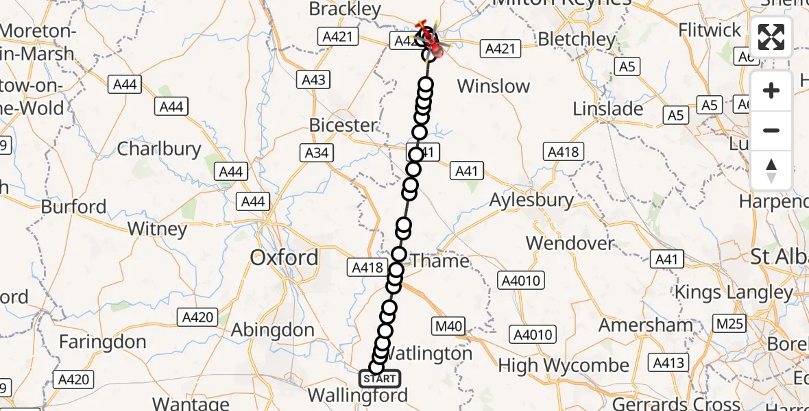 Flight route Air Ambulance Helicopter RAF Benson - Gawcott, 06 October 2026, 16:00