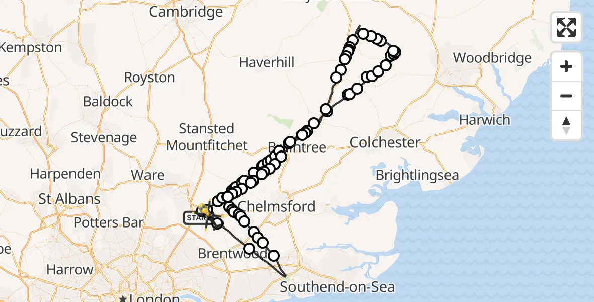 Flight route Police Helicopter North Weald Bassett - Greensted Green, 06 October 2026, 16:06
