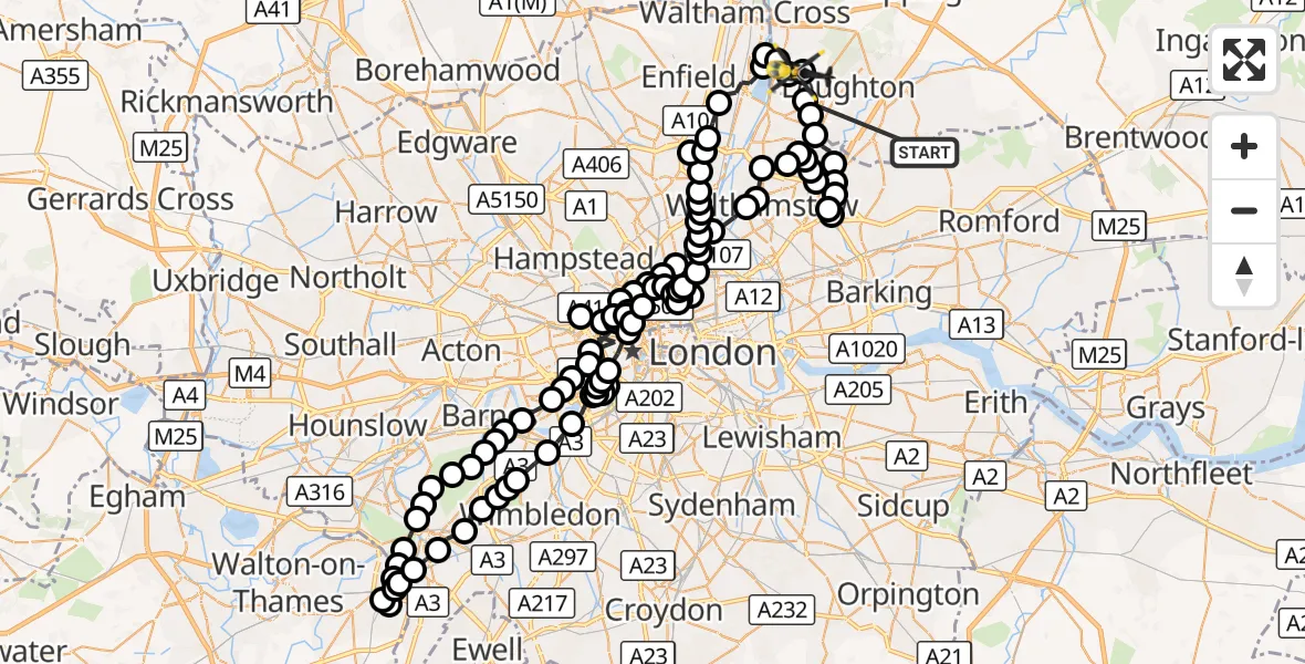 Flight route Police Helicopter Redbridge - Sewardstonebury, 06 October 2026, 16:11