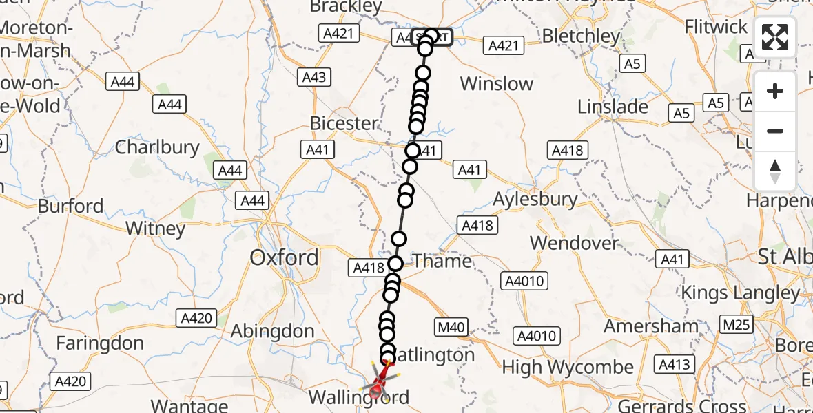 Flight route Air Ambulance Helicopter Buckingham - RAF Benson, 06 October 2026, 16:49