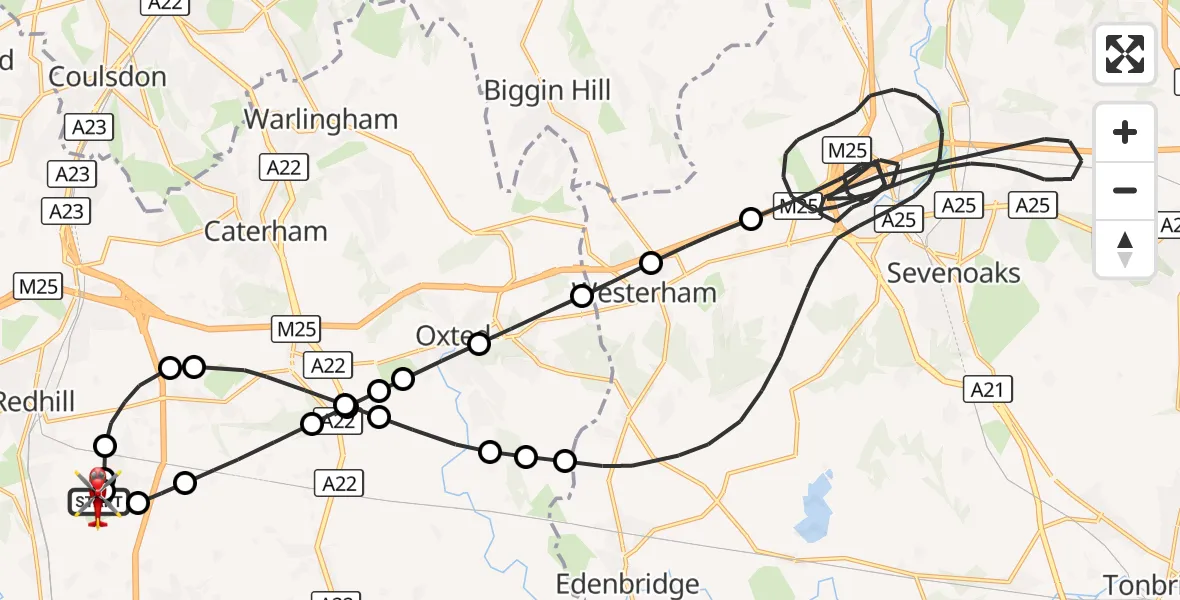 Flight route Air Ambulance Helicopter Redhill Aerodrome - Redhill Aerodrome, 06 October 2026, 16:54