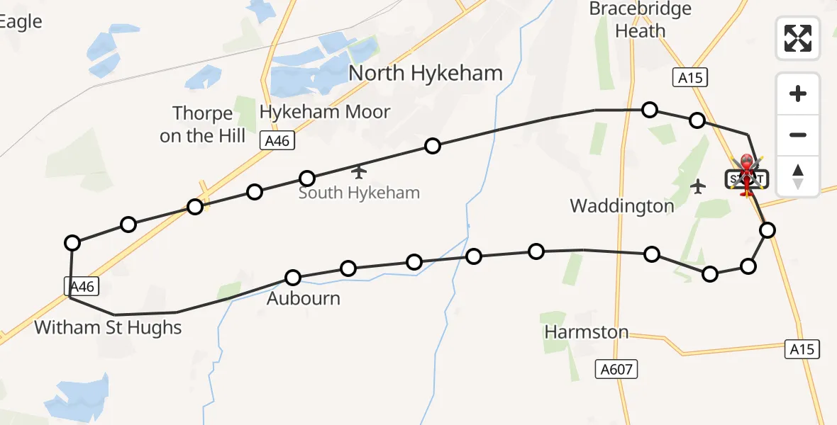 Flight route Air Ambulance Helicopter RAF Waddington - North Kesteven, 06 October 2026, 17:09