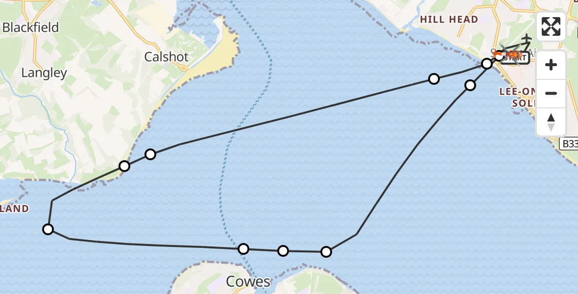 Flight route Coastguard Helicopter Solent Airport - Solent Airport, 06 October 2026, 17:21
