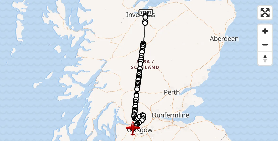 Flight route Air Ambulance Aircraft Inverness - Glasgow Airport, 06 October 2026, 17:22