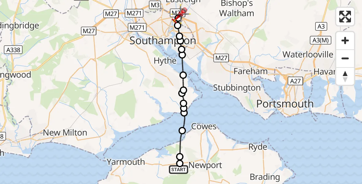Flight route Air Ambulance Helicopter Calbourne - Southampton Airport, 06 October 2026, 17:30