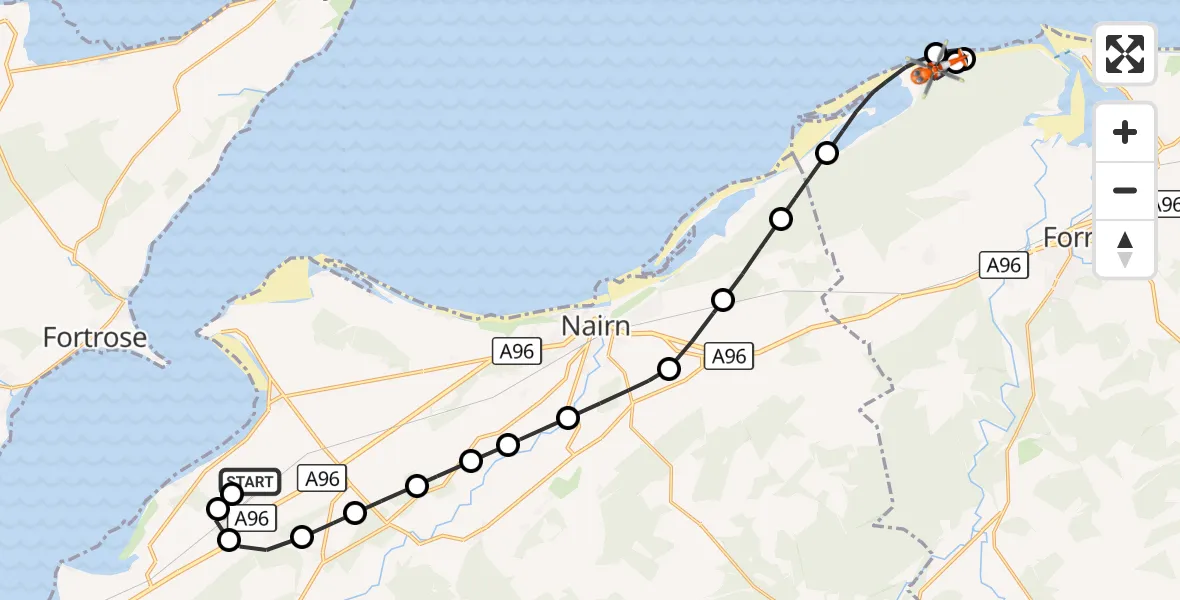 Flight route Coastguard Helicopter Inverness Airport - Buckie Loch, 06 October 2026, 18:00