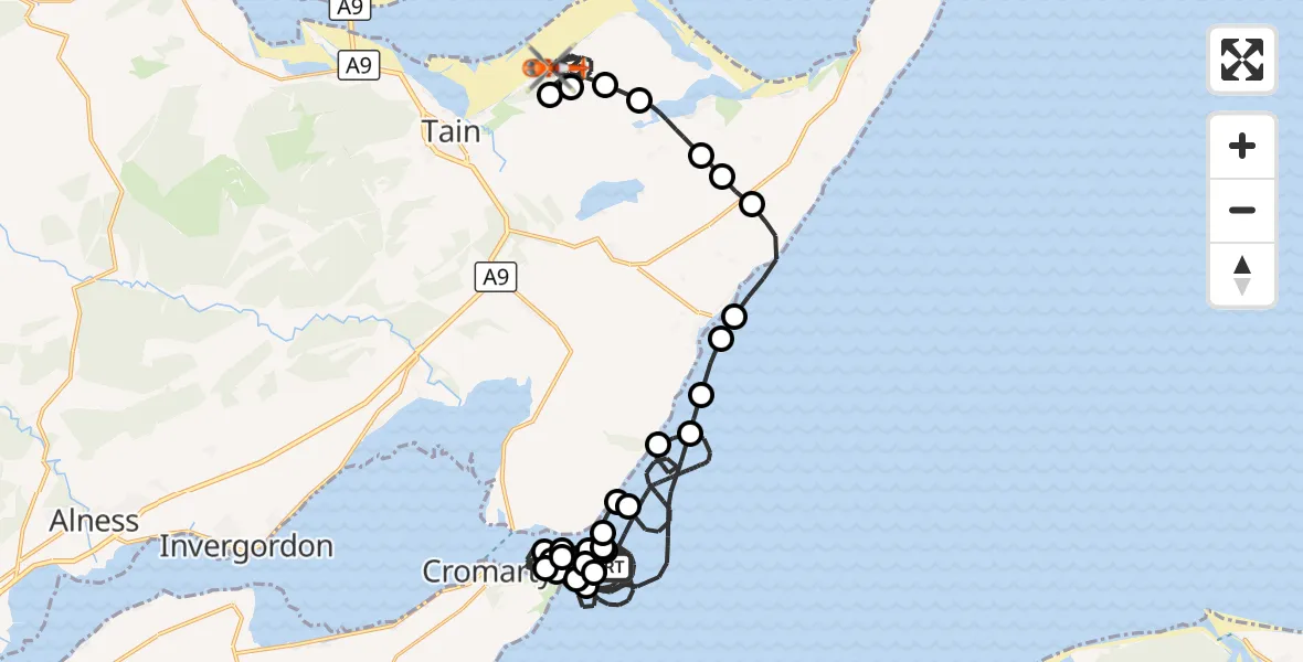 Flight route Coastguard Helicopter North Sea - Dornoch, 06 October 2026, 18:36