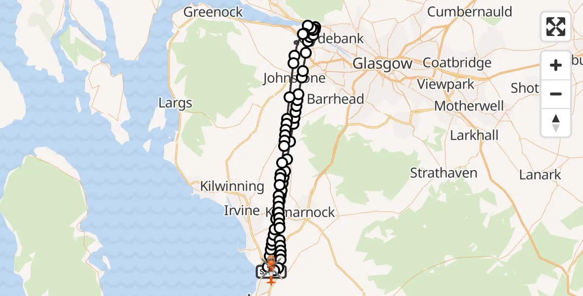 Flight route Coastguard Helicopter Glasgow Prestwick Airport - Glasgow Prestwick Airport, 06 October 2026, 19:36