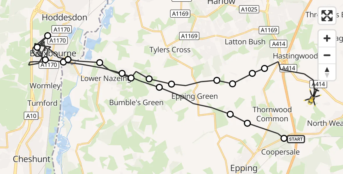 Flight route Police Helicopter North Weald Airfield - North Weald Airfield, 06 October 2026, 19:48