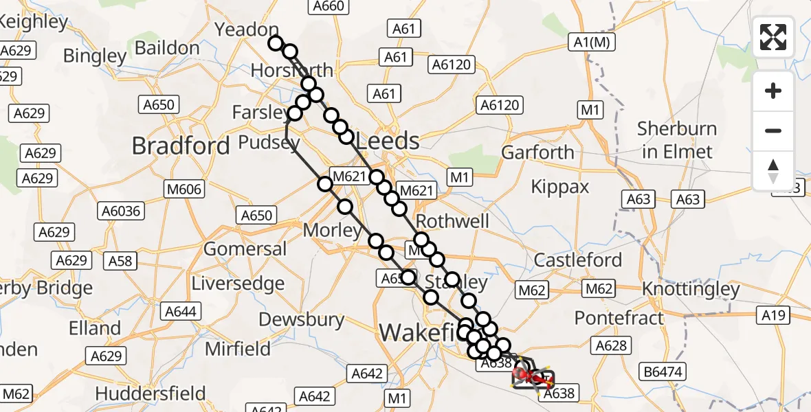 Flight route Air Ambulance Helicopter YAA Nostell Helicopter Port - YAA Nostell Helicopter Port, 07 October 2026, 07:06