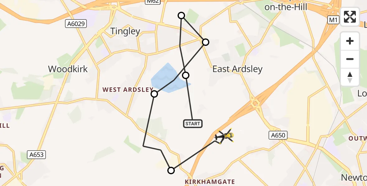 Flight route Police Helicopter East Ardsley - East Ardsley, 07 October 2026, 07:46