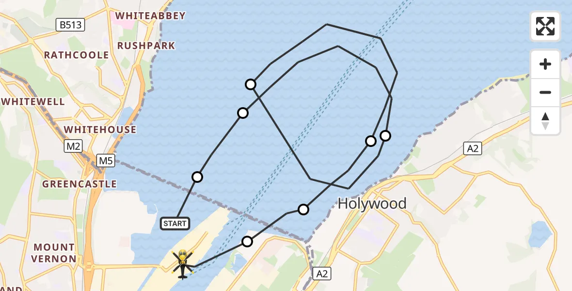 Flight route Police Helicopter Belfast City District - Belfast City District, 07 October 2026, 07:57