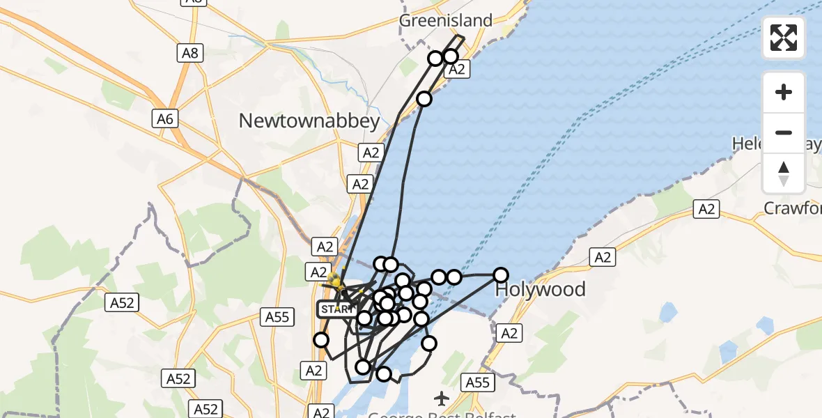 Flight route Police Helicopter Belfast City District - Belfast City District, 07 October 2026, 08:43