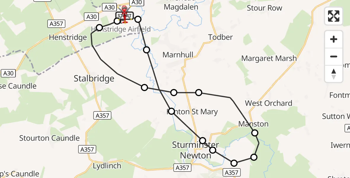 Flight route Air Ambulance Helicopter Henstridge Airfield - Henstridge Airfield, 07 October 2026, 08:57