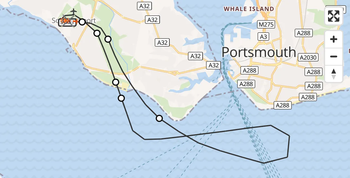 Flight route Coastguard Helicopter Solent Airport - Solent Airport, 07 October 2026, 09:26
