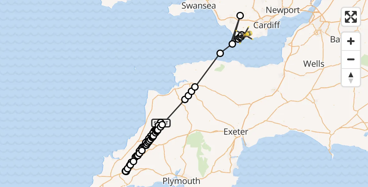 Flight route Police Helicopter Pyworthy - MOD St Athan, 07 October 2026, 10:02