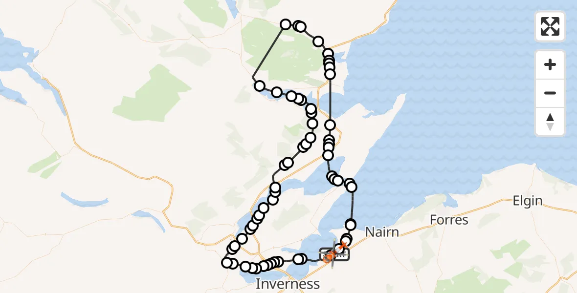 Flight route Coastguard Helicopter Inverness Airport - Inverness Airport, 07 October 2026, 10:10