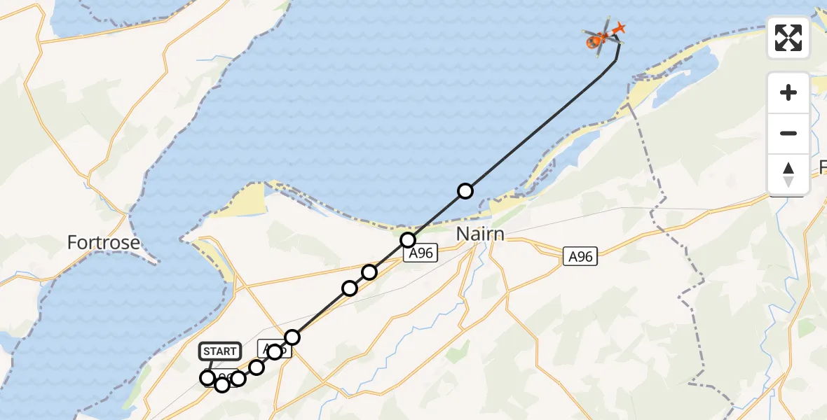 Flight route Coastguard Helicopter Inverness Airport - North Sea, 07 October 2026, 10:17
