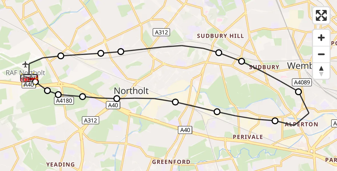 Flight route Air Ambulance Helicopter RAF Northolt - RAF Northolt, 07 October 2026, 11:21