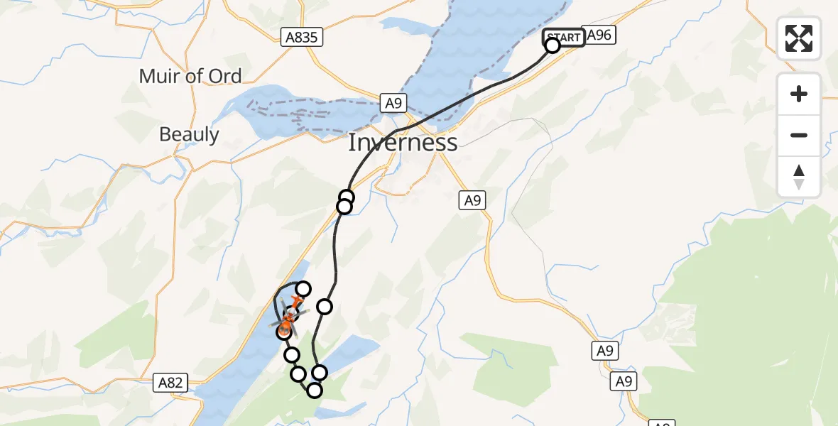 Flight route Coastguard Helicopter Inverness Airport - Loch Ness, 07 October 2026, 11:41