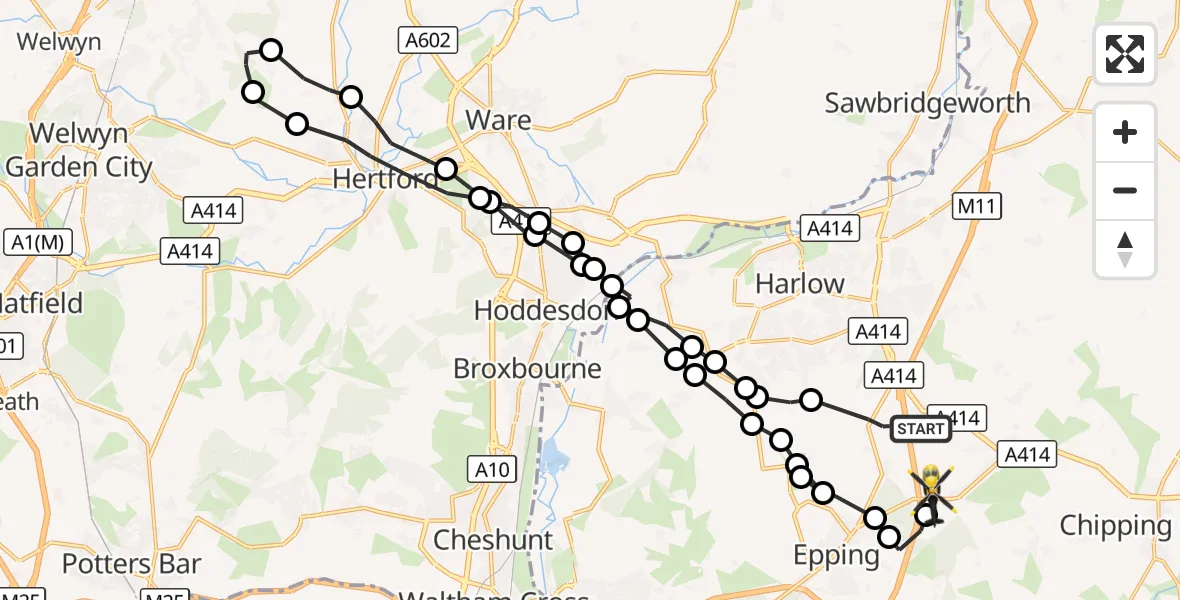 Flight route Police Helicopter North Weald Bassett - North Weald Airfield, 07 October 2026, 11:49