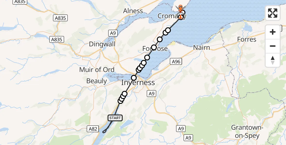 Flight route Coastguard Helicopter Loch Ness - Castlecraig, 07 October 2026, 11:59