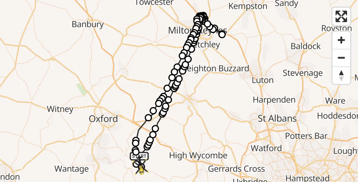 Flight route Police Helicopter Cuxham - Nuffield, 07 October 2026, 12:32