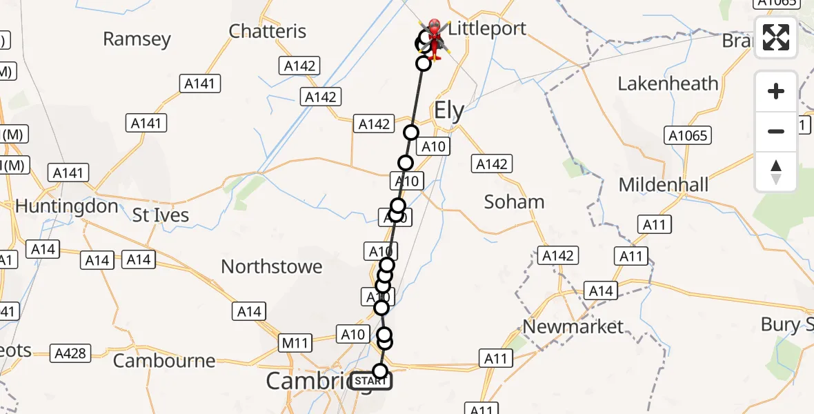 Flight route Air Ambulance Helicopter Cambridge City Airport - East Cambridgeshire, 07 October 2026, 13:21