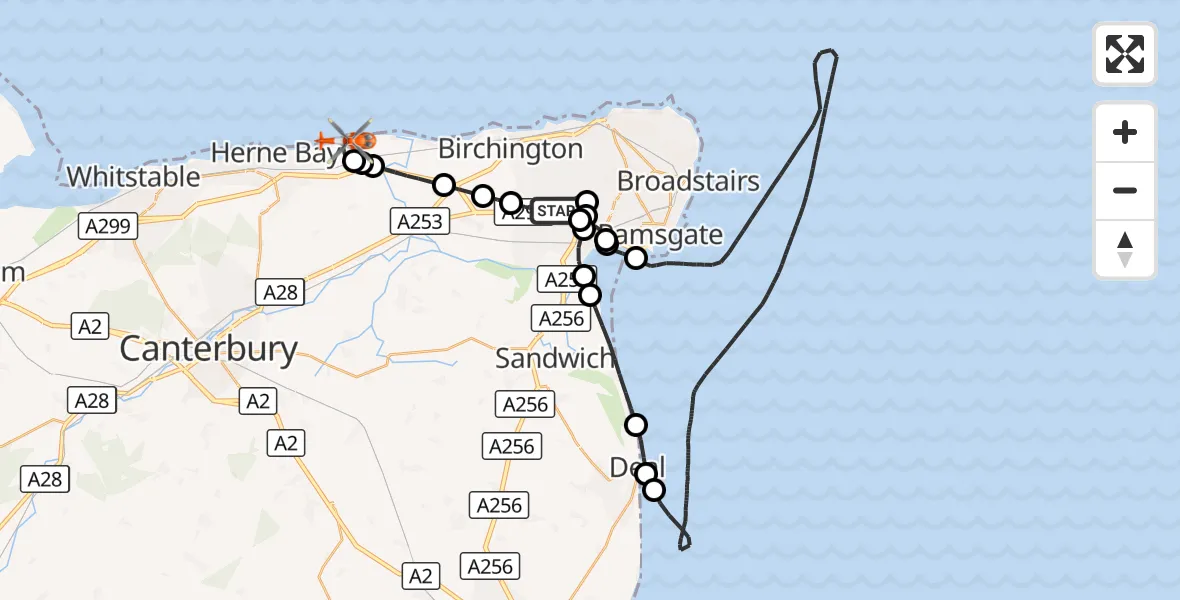 Flight route Coastguard Helicopter Manston Airport - Hillborough, 07 October 2026, 13:24
