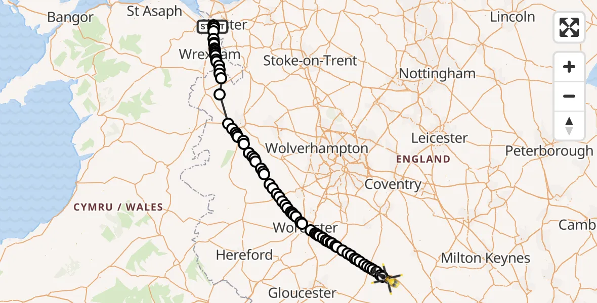 Flight route Police Helicopter Hawarden Airport - West Oxfordshire, 07 October 2026, 13:34