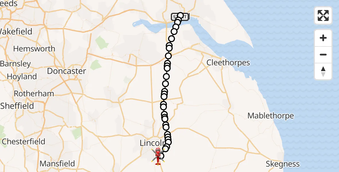 Flight route Air Ambulance Helicopter Hull Royal Infirmary - North Kesteven, 07 October 2026, 14:14