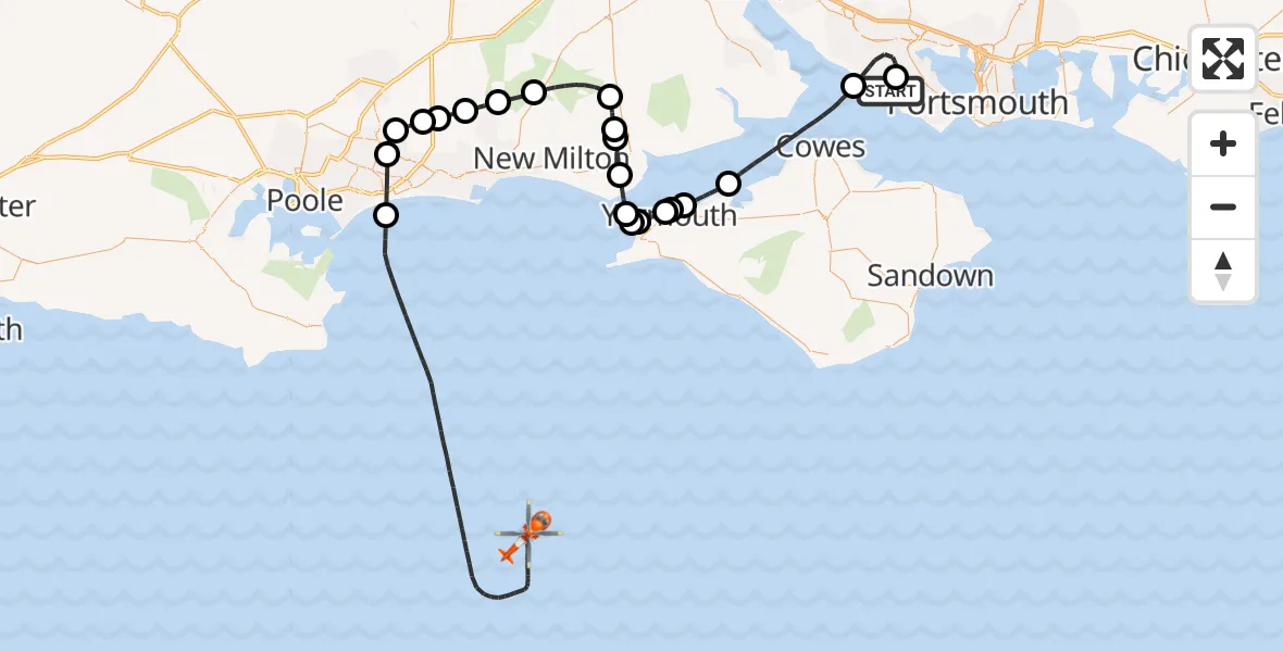 Flight route Coastguard Helicopter Solent Airport - English Channel, 07 October 2026, 14:33